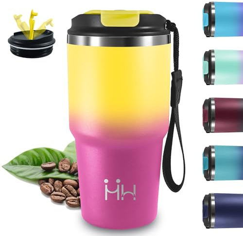 Mug Isotherme, 20oz Gobelet Isotherme, Sans BPA, 8h Froid & 6 Chaud, Gourde Avec Poignée, Acier Inoxydable 18/8, Mug Thermos, Anti Fuite, Gourde Inox pour Voyages, Camping, Bureau, Yoga, École