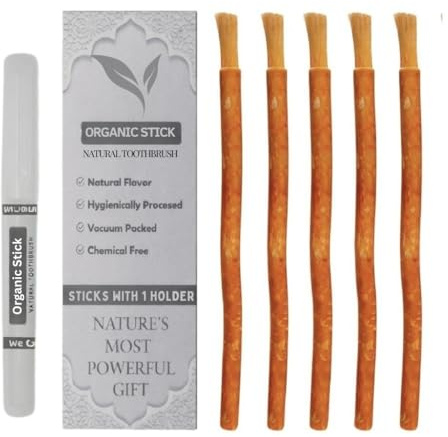 Bâtons de Miswak Naturels – Lot de 5 Siwak Bio avec Étui | Brosse à Dents Naturelle à Mâcher pour Blanchiment des Dents et Haleine Fraîche | Écologique, Biodégradable et Antibactérienne