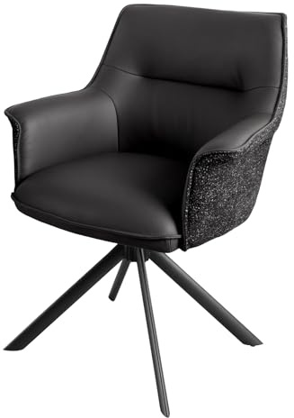 Stuhl LE GRAND - 66cm - schwarz - Echtleder Metall-Beine drehbar Armlehne | Auto-Return-Funktion, hoher Komfort, bequeme Polsterung, langlebig, stabil