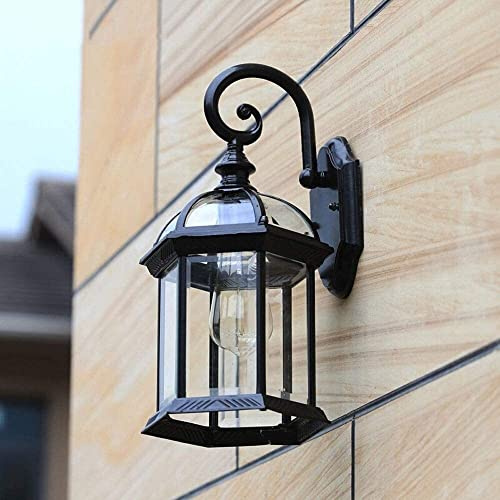 WQHPLMD Luce murale Tradizionale Tradizionale E27 Satin Black Outdoor Giardino Movone Sensore Sicurezza Mezza Lanterna Luce murale per pareti Esterne/Interne Terrazza Domestica e Lampada per Lanterna