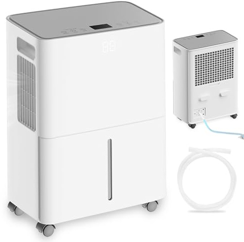 Deshumidificador de aire 2,2L, Deshumidificador 2-EN-1, Purificación de aire con ionizador, 24h Temporizador, Pantalla LCD Táctil, 500-2200 ml/Día, Desumificador Casa Para Baño, Dormitorio,Armario