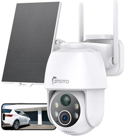 CAMSTRO 3MP Überwachungskamera Aussen Solar Akku, 360° PTZ WLAN Kamera Kabellos mit PIR Bewegungsmelder, 2,4 GHz WLAN