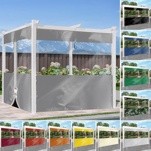 HQQMNY Transparent Wasserfest Planen mit ösen 0.5mm Terrassenplanen Outdoorvorhänge Regenschutzplane Zeltplane aus 570g/m² PVC Kälteschutz mit Reißverschluss Pavillonvorhänge