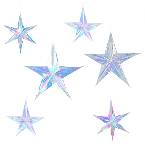 GoldRock Sterne Girlande 6 STK Weihnachtssterne Bunt-Sterne zum Aufhängen-Weihnachtsdeko für Christbaumschmuck Deckenhänger-Sterne Anhänger Weihnachten,Sternengirlande für Karneval Silvester Hochzeit