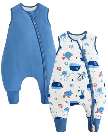 WYTbaby Sacco da nanna con piedini 1,5 Tog, confezione da 2, sacco nanna caldo per tutto l'anno in cotone per neonati e bambini, ragazzi e ragazze, 6 mesi-6 anni, 4–6 Jahre