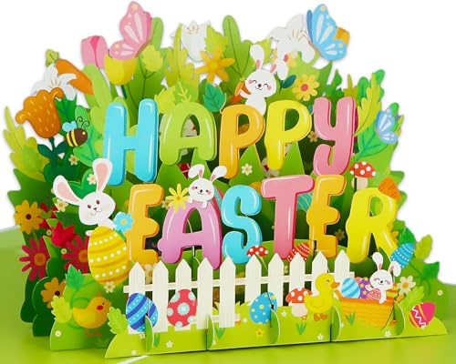 FaCraft 3D Pop Up Easter Card – Handmade Happy Easter Cards for Kids 8x6 with White Envelope & Writing Insert, for Daughter Son Friend Family Grandson Granddaughter (Bunny & Chick)