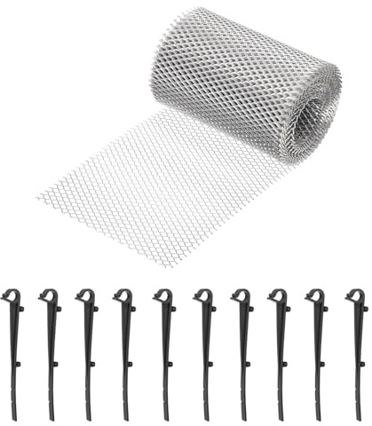 QUARKZMAN Rotolo Di Griglia In Alluminio Per Grondaie 20ft X 5.9 Inch Griglia Di Protezione Per Grondaie RinResistenzata Foglie Con Clip Nere Proteggere Da Foglie Rametti Rami E Detriti