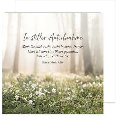 Edition Seidel Premium quadratische Trauerkarte mit Umschlag. Beileidskarte Kondolenzkarte Klappkarte Karte Spruch In stiller Anteilnahme Gedenken Erinnerung Trost Liebe Hoffnung Natur (TQ222 SW026)