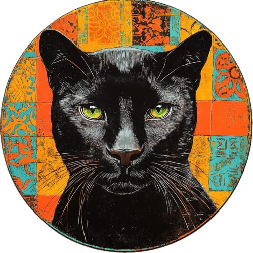Generico Sottopiatto Tondo 34 cm Animali Felino Nero | Tovaglietta Americana Lavabile | Sottopiatti Eleganti da Tavola | Idea Regalo | Stampa UV su PETG Alimentare, Legno HDF, Sughero, Made in Italy