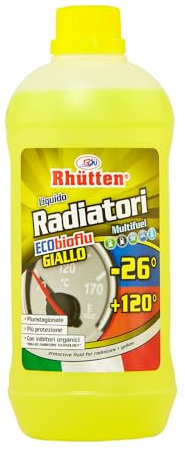 Liquido Radiatori Permanente, Colore Giallo, Protezione Alluminio, Antigelo fino -26°C, Additivi Organici, 1L