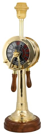 Sea-Club Lampe - Maschinentelegraf Schirmlampe Messing & Holz H=59cm Ø=35cm