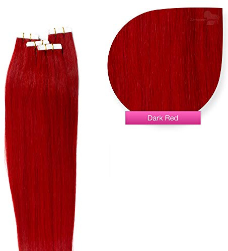 Tape In On Tressen Echthaar Extensions 50cm 20 x 2,5g Dunkelrot rote Tresse Haarverlängerung