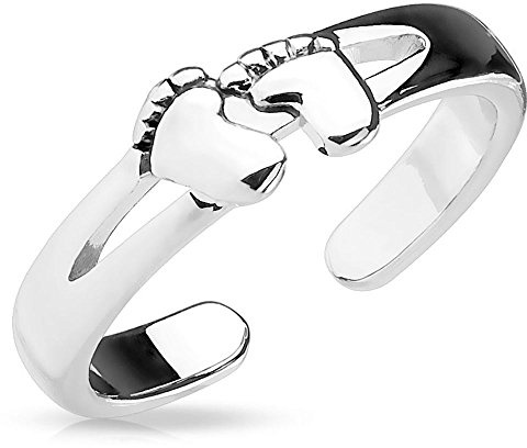 Bungsa Babyfüsse Zehenring Nachwuchs Damen Silber Brass (Zehring Fussschmuck Fussring Toe-Ring Nail Ring Nagelring biegbar Verstellbar)