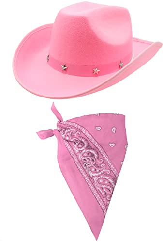 I LOVE FANCY DRESS Pinker Cowboyhut mit Sternenband und rosa Paisleymuster, Sheriff-Bandana