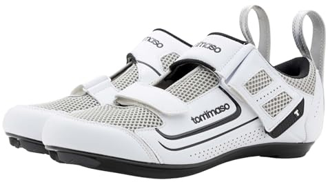 Tommaso Veloce 100 Unisex Triathlon & Peloton Shoes for Women and Men—Pro Athletic Road Cycling Shoes—Install Your Own Cleats to Ride with Peloton or Other Road Bikes—White—Size 10.5US—44EU