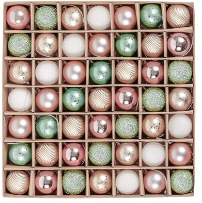 Valery Madelyn Christmas Baubles, 49pcs 3cm Green and Pink Gold Baubles for Christmas Tree, Shatterproof and Ball Ornaments