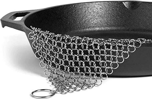 Cast Iron Chain Mesh Scrubber Cleaner Stainless Steel Brush Cloth for Pots Pans (S (15 x 15 cm)