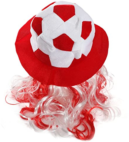 I LOVE FANCY DRESS Adults England Football Hat - Football Supporters Hat with Attached Red & White Hair - Novelty England Football Flag Hat