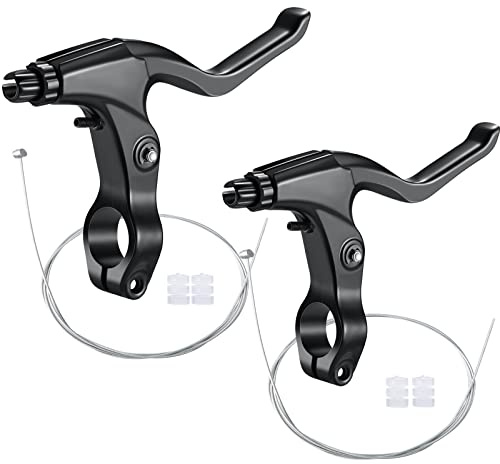 Boao 2 Pieces Mountain Bike Brake Aluminum Alloy Brake Handles with 3 Finger Design 2.2 cm Diameter and Bike Brake Cables Wires for Most Bicycles, Road Bikes