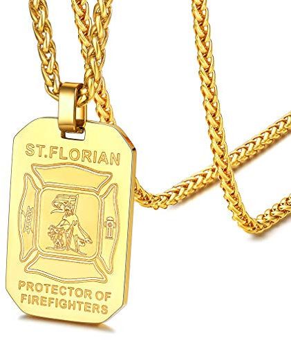 FaithHeart personalisierter Heiliger Florian Anhänger Schutzpatron der Feuerwehr Halskette Talisman Anhänger mit Geschenkebox für Feuerwehrmann Feuerwehrleute Herren Damen