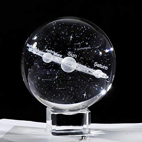 Movdyka 3D Crystal Planet Solar System Model 2.36” Ball Engraving Shooting Star, Centerpiece Ornament with Crystal Base, Gift for Astronomy Enthusiast