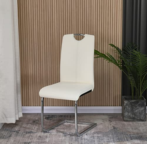 Furnizone UK Isaac Dining Chairs Set of 2 Faux Leather with Stylish Chrome Cantilever Metal Frame (White)