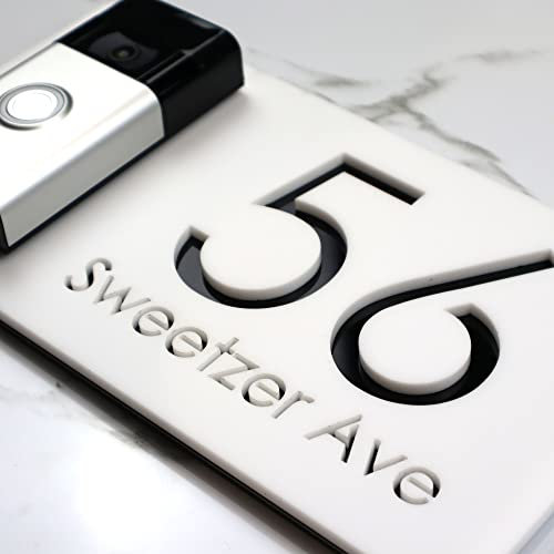 K Smart Sign | Right Text F31 | Bellissima Video Doorbell house sign door number plaques for Nest Ring Wifi doorbell plate mount | Matt White | 300mm x 160mm (Matt White & Gloss Black Mirror)