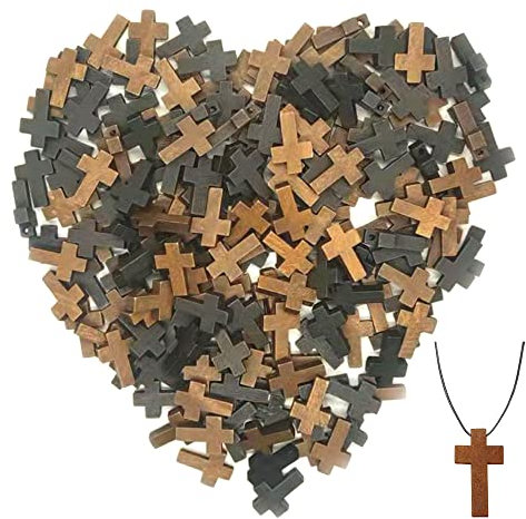CHENNAN 200 Stück Holzkreuz Anhänger Klein Kreuze aus Holz Holzkruzifix Kreuzkette Kreuz Perlen AnhäNger ZubehöR FüR Party GefäLligkeiten, Sonntagsschule Diy Handwerk DIY Schmuck Projekte（2 Farben）