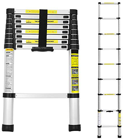Sonnewelt Escabeau télescopique 2,6 M, escabeau Aluminium antidérapant, capacité de Charge 150 kg/330 Livres Echelle Extensible