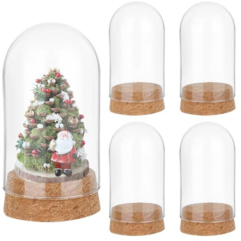 PH PandaHall 4pcs Glass Display Dome Cloche, Glass Bell Jar with Cork Base Small Glass Bottles Dome Decorative Jars Display Case for Wedding Flower Storage Christmas Home Party Decor, 4.7x9.2cm