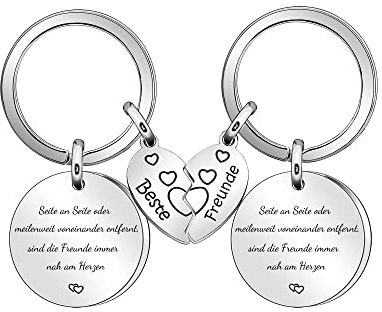 Coagurmes Beste Freunde Schlüsselanhänger Geschenk, 2pcs Silber Herz Anhänger Erinnerung Schlüsselanhänger Lustiges Geburtstagsgeschenk für Freunde Schwestern Kollege