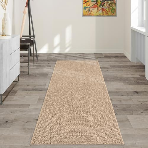 the carpet Kansas – Tapis intérieur Confortable et élégant pour Salon, Chambre ou Couloir, Doux et Chaleureux, Facile à Nettoyer, Style Jute Naturel, également adapté pour l’extérieur, 60 x 180 cm