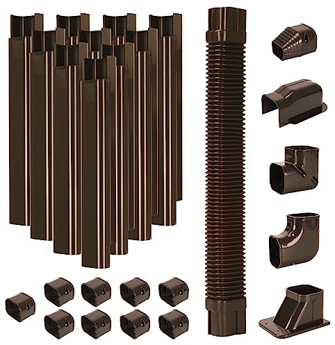 3 W 16.1Ft L Brown Line Set Cover Kit for Mini Split Air Conditioners Decorative PVC Slim Line Cover for Central AC & Heat Pumps Systems Tubing Cover