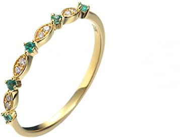 KnBoB Eheringe Verlobung, Damen 14 Karat (585) Gold Ring, 4 Klaue Grün Rund Smaragd Größe 66 (21.0)