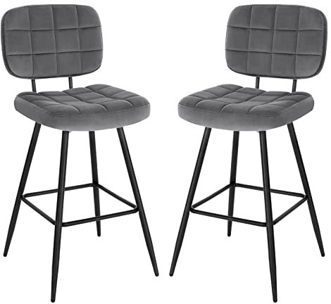 EUGAD Barhocker 2er Set, Barstuhl, Küchenstuhl, Tresenhocker, Design Hocker, mit Rückenlehne Fußstütze, gut gepolstert, aus Samt Metall, Dunkelgrau 1043BY-2
