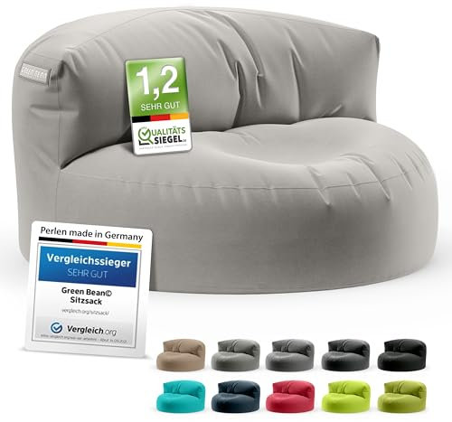 Green Bean Sitzsack Sofa mit Füllmaterial - Lounge im Sitzsack-Design 90x50cm mit ergonomischer Rückenlehne & waschbarem Bezug - Indoor und Outdoor geeignet in Hellgrau