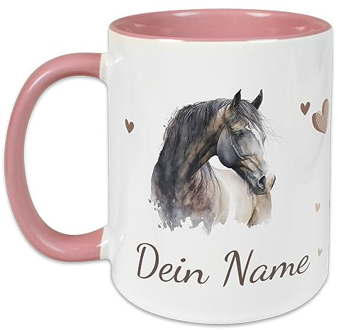 GRAZDesign Tasse Pferd mit Namen personalisiert | Pferdemotiv als Geschenk für Mädchen und Frauen, personalisierte Tasse Kinder Namenstasse Keramik 330ml