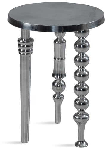 FineBuy Beistelltisch Rund 44x44x63 cm Metall Silber, Dekotisch | kleiner Wohnzimmertisch aus Aluminium mit 3 Ebenen-Optik, Anstelltisch handgefertigt, Sofatisch