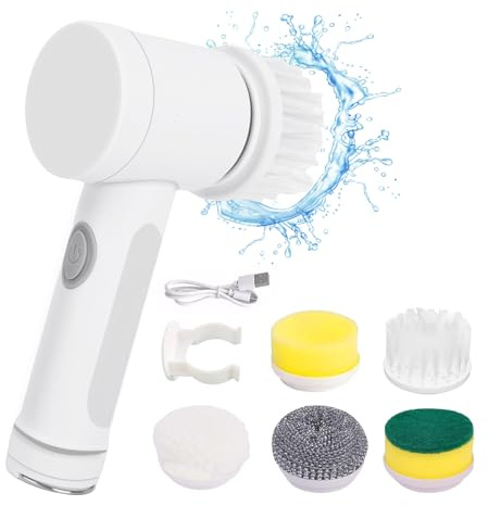 LINZHEAXY Electric Spin Brush,Spin Scrubber for Cleaning,Cleaning Brush with 5 Replaceable Brush Heads,Handheld Electric Scrubber for Bathtub,Floor,Tile,Stove,Glass,Sink.