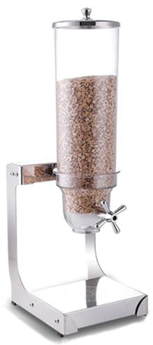Dry Food Dispenser, Countertop Cereal Dispenser with PC Barrel and Stainless Steel Base, Cereal Containers Storage Dispenser for Rice, Candy, Bean, Nuts (Silver),Single