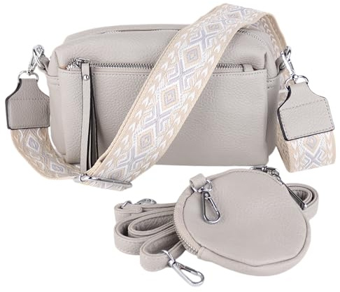 MIRROSI® umhängeTasche inkl. 1x Münzbeutel und 2 Wechselgurte Damen Crossbody Bag, 19x14x8cm Kleine Mittelgroß (verstellbaren Schulterriemen), SchulterTasche fürjeden Anlass