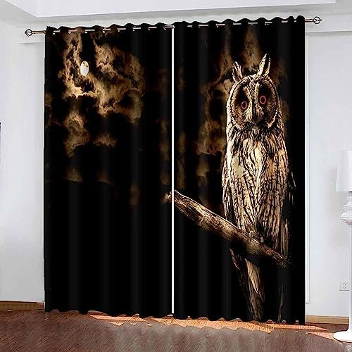 Schattierung Vorhänge 2Er Set 3D Tierische Graue Eule Druck Isolierung Schalldichte Kinder Gardinen Blickdicht Mit Ösen Vorhang Fenster Für Wohnzimmer Schlafzimmer Balkon -0U3B0Q7J5N9