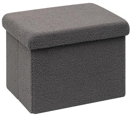 Bonlife Ottoman Seat with Storage,Folding Small Footstool for Living Room,Cube Toy Chest Box,Foot Rest,Sherpa Fabric,Grey,42x32x32cm