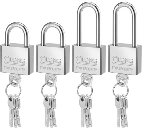 Lot de 4 cadenas en acier robuste, 2 cadenas à anse courte et 2 longue avec 4 clés pour l'extérieur, cadenas étanche pour abri de jardin, casier de gym, clôture, garage, jardin, rangement, boîte à