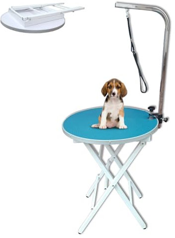 Hundefriseur Tisch Höhenverstellbar 72-83cm, Stehtisch Klappbar Hundehängemattenbett Gewichtskapazität 110lbs Frisiertisch für Kleine Hunde Oder Katzen(Green,60 * 60 * 72-83cm)