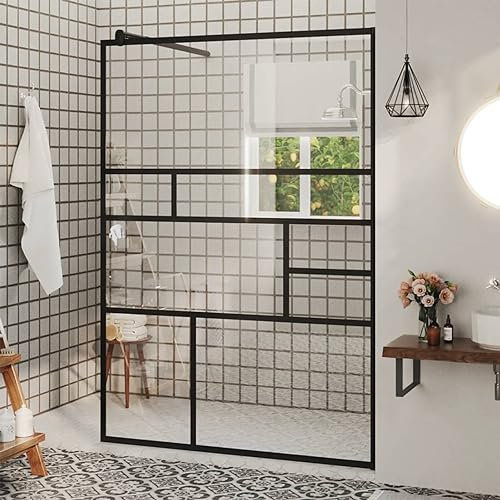 IKAYAA Mampara Ducha Fija 115x195 cm - Mamparas de Ducha Transparentes - Mamparas de Ducha Fija con Vidrio ESG 5 mm - Mampara Fija Transparente y Negro