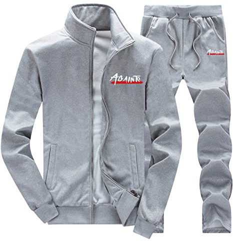 Tuta Uomo Con Stampa Lettera Casual - Set Di Pantaloni Da Giacca Con Coulisse In Due Pezzi - Colletto Alla Coreana - Completo Sportivo Morbido E Caldo
