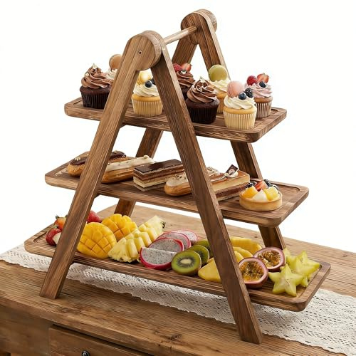 SOONHUA Tiered Cake Stand Wood, 3 Tier Serving Tray, Rustic Cupcake Dessert Display Stand with Detachable Trays for Wedding, Birthday, Party, Picnic