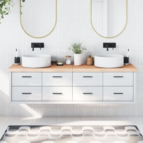 NQJIBUE Arbeitsfläche für Zuhause, Garten, Badezimmer, 180 x 60 x 2-6 cm, unbehandeltes Massivholz