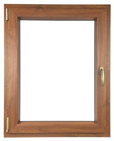 ALUCON Fenster 500x900 mm – Kunststofffenster 50x90 cm – Flügelfenster Innen Goldene Eiche/Außen Goldene Eiche – DIN Links